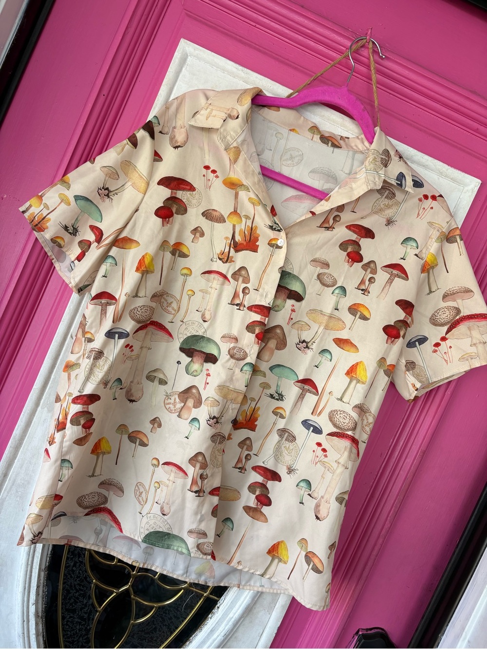 Kids' Beige Mushroom Print Short-Sleeve Shirt